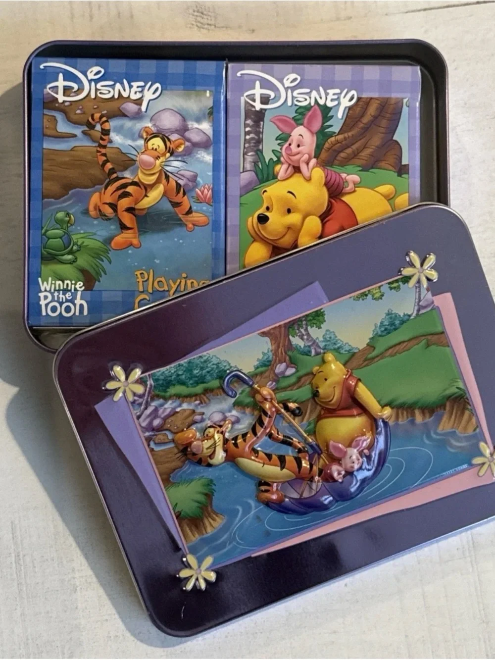 Disney Winnie the Pooh Collectible 3D Tin W 2 Decks /Sets Playing Cards Complete
